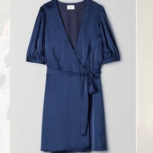 Aritzia Wilfred Blue Satin Lune Wrap Dress - S